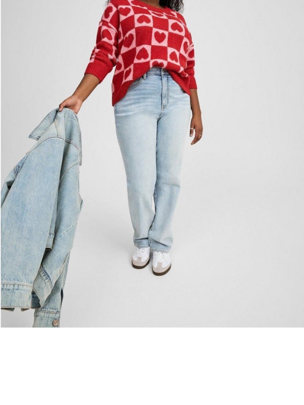 WORN ONCE!  Torrid Red and Pink Checkered Heart-Pattern Crewneck Sweater